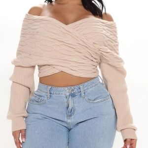 Fashion Nova Cream Off-Shoulder Sweater
